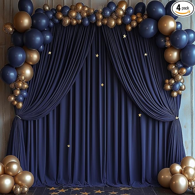 ESGOTBME 20x10ft Wrinkle Free Navy Blue Backdrop Curtain for Parties Soft Fabric Drapes Wedding Curtain Backdrop for Birthday Party Decorations Background for Photography 5x10ft, 4 Panels