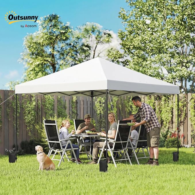 Outsunny 10 x 10 ft Pop Up Canopy Tent with One Push Setup, Easy Setup Outdoor Portable Instant Canopy Shelter with Wheeled Carry Bag, Sandbags, Adjustable Height for Parties, Events, White