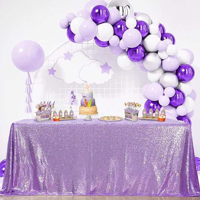 B-COOL Sequin Tablecloth Party Decoration: Romantic Sparkly Party Tablecloth Glitter Table Overlays for Wedding Sequin Overlay for Ceremony Lavender 50x50inch Square