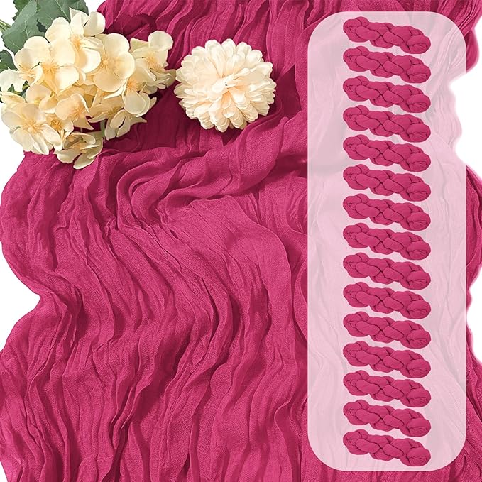 15 Pack Hot Pink Cheesecloth Table Runner 17 x 108 inch Cheese Cloth Table Runners 9ft Pink Table Runner Rustic Romantic Sheer Gauze Runner for Wedding Party Baby Shower Table Decoration