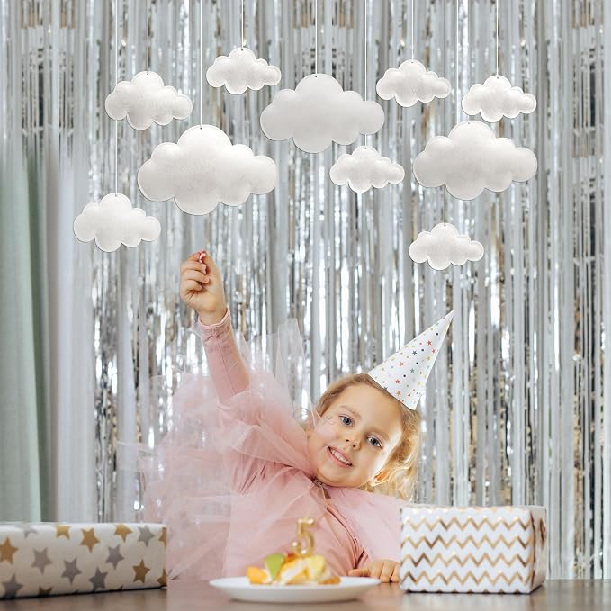 Ayfjovs 16PCS Cloud Hanging Decoration - 3D Felt Clouds for Nursery, Stage Props and Classroom Decor