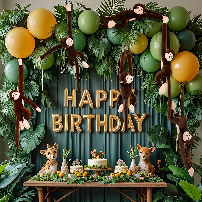 Hungdao 2 Packs Hanging Monkey Stuffed Jungle Animal Toy with Hook and Loop Jungle Party Hanging Plush Monkey for VBS Sunday School Classroom Party Decorations (28 Inch,Dark Brown)