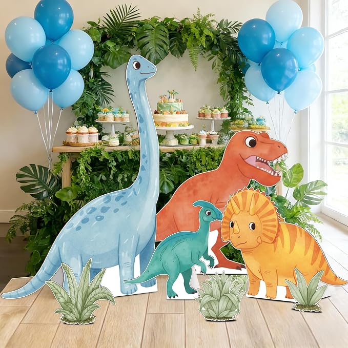 4PCS Dinosaur Birthday Party Decorations - 51.5 Inch Jungle Dinosaur Cardboard Cutouts with Stands, Dino Photo Booth Props for Birthday, Baby Shower, Jungle Safari Party Supplies