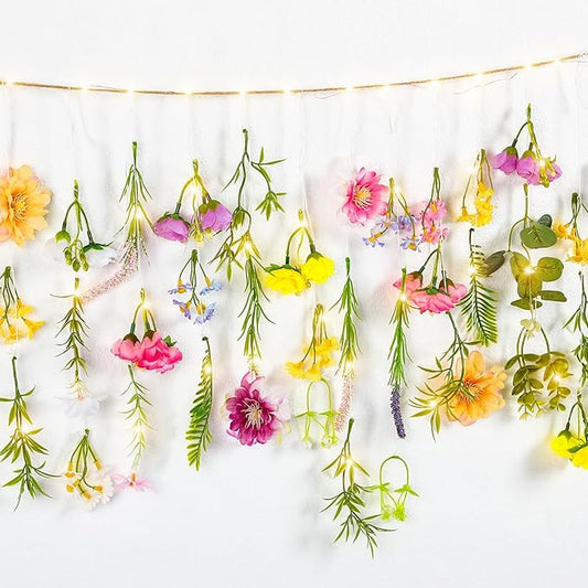 Suncalla 5.6 ft Wildflowers Hanging Garlands with LED Lights Artificial Flower Wall Decor Fake Rustic Floral Vines Rose Eucalyptus Daisy Backdrop Set for Ceiling Farmhouse Wedding Home Garden(Fresh)