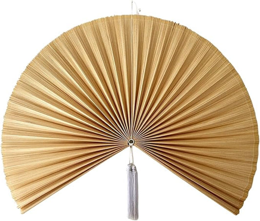 ChumDecor Fan Wall Decor, Japanese Giant Fan, Large Bamboo Fan Wall Art for Boho Hanging Headboard, Decorative Folding Fans for Over Bed, Asia Trending (Ivory 48inch)