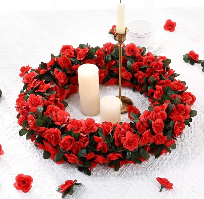 BLEUM CADE 2Pcs 16.4Ft Flower Garland Artificial Rose Vines for Bedroom, Cute Fake Hanging Flower Vines Floral Garland Decorations for Wedding Party Wall Room Decor Aesthetic