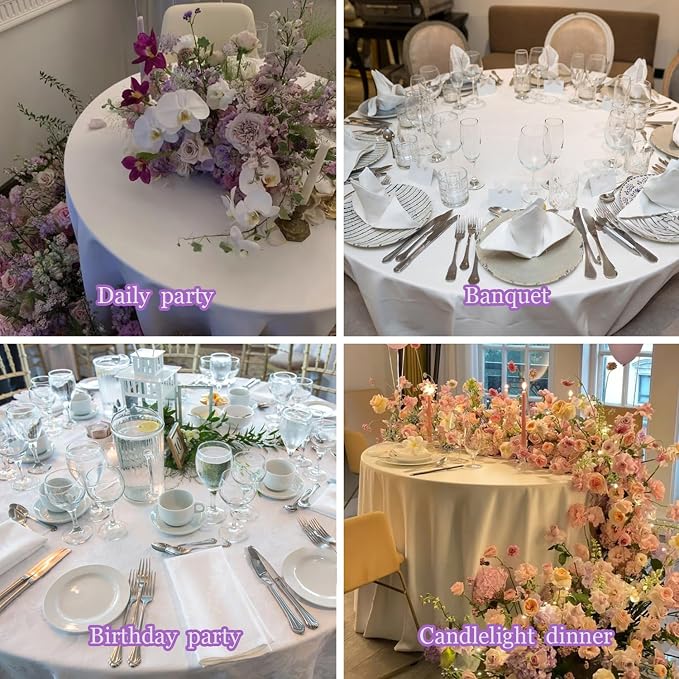 Kesfey 6 Packs White Round Table Cloths 90 Inch White Polyester Circle Bulk Linen Tablecloth Wrinkle Resistant Tablecloths Washable High Density Fabric Tablecovers for Wedding Camping Banquet Parties
