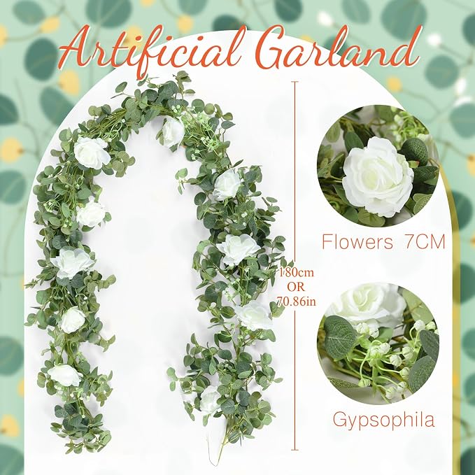 Canlierr 2pcs Large White Mr & Mrs Sign for Wedding Table with 5.91ft Artificial Flowers Garland, Wedding Centerpieces Wooden Bride and Groom Table Decorations for Engagement Decor(White Rose)
