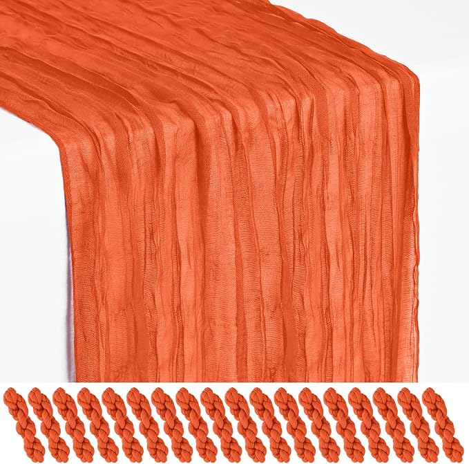 18 Pack Orange Cheesecloth Table Runner 17 x 108 inch Boho Gauze Table Runner Rustic Sheer Cheese Cloth Table Decorations for Wedding Party Baby Bridal Shower Birthday Holiday Home