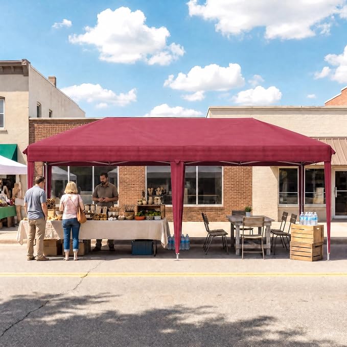 10x20 FT Portable Pop Up Canopy Tent with Sandbags, Adjustable Height Instant Gazebo Without Sidewalls,Waterproof Outdoor Canopy for Camping, Parties, Vendor Events (RED, 3m × 6m Without sidewalls)