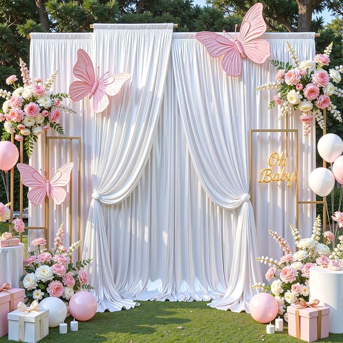White Glitter Backdrop Curtains - 10x12FT Satin Photo Backdrop, Wrinkle-Free Shimmer Back Drop Cloth Shiny Drapes for Photobooth Wedding Birthday Parties Photoshoot Background Decorations