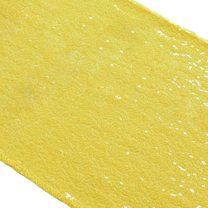 ShinyBeauty Yellow Table Runner 12x108 Inch Sequin Table Runner 108 Inches Long Wedding Party Table Runner Sequins Linen Table Runner for Christmas Halloween Event Decorations