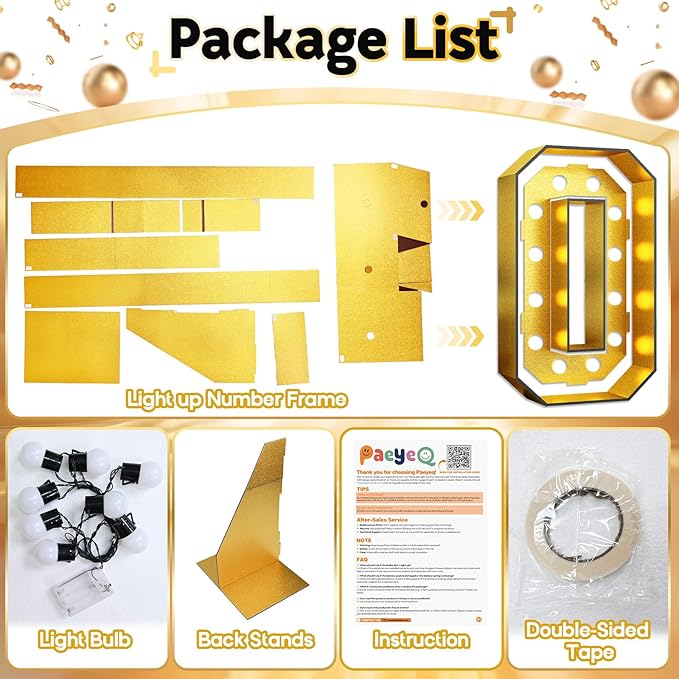 Light Up Numbers 30, 4FT Light Up Numbers 30 Marquee Gold Large Light Up Numbers Mosaic Numbers for 30th Birthday, Giant Light Up Number Frame Pre-Cut Foam Board Kit for Graduation Anniversary Party