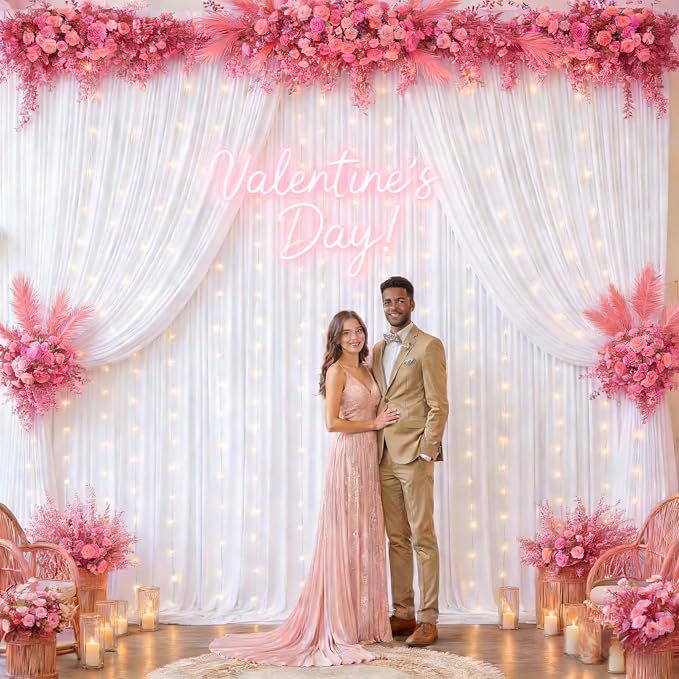 White Backdrop Curtains with Lights for Parties,10x10FT Wrinkle Free Wedding Photo Backdrop Curatin Drapes Fabric for Baby Shower Birthday Ceremony Reception Home Party Decorations-5ft x 10ft,2 Panels