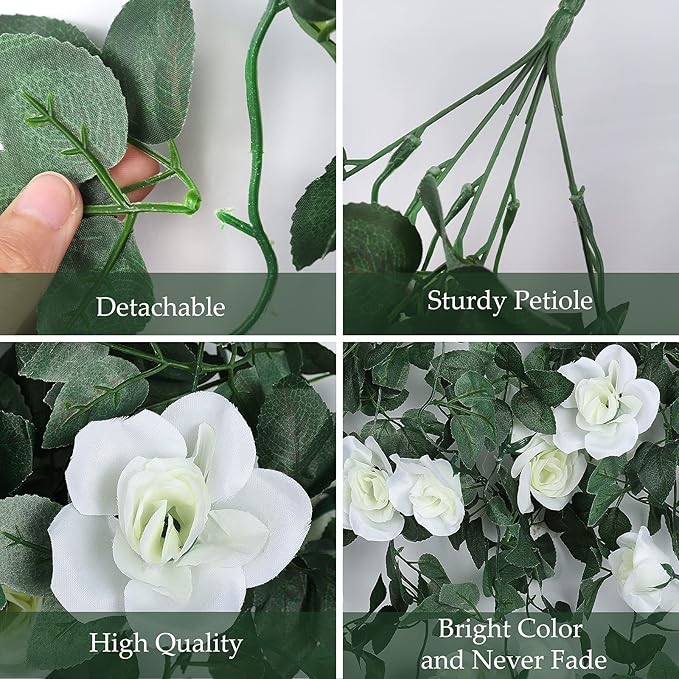 RECUTMS Artificial Plants Hanging 2Pieces 3.3Ft Rose Plant Flowers Vines Wedding Home Office Arch Arrangement Decoration (White)