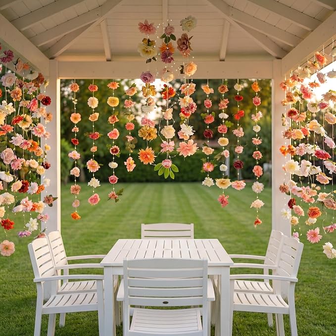 Suncalla 6 Pack 35.4ft Fake Flower Garland Backdrop with LED Lights Hanging Wildflower Floral Vine Decorations for Wedding Bridal Shower Birthday Baby Shower Party Backdrop(Bright,Multicolor)