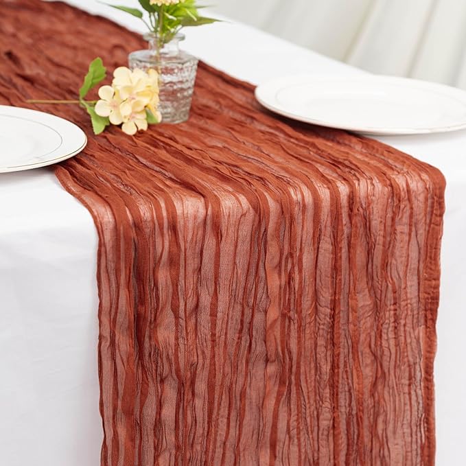 8 Pack Terracotta Cheesecloth Table Runner 21x120 Inch Gauze Table Runners Reusable Polyester 10ft Boho Rustic Cheese Cloth Table Runner for Wedding Party Baby Shower