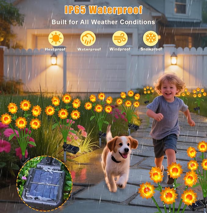 EDOF Solar Lights Outdoor Waterproof Sunflowers Garden Decor,4 Packs with 24 Sunflower Lights,Birthday Gifts for Women Mom,Solar Decorative Garden Stakes for Outside Yard Lawn Patio Porch Decorations