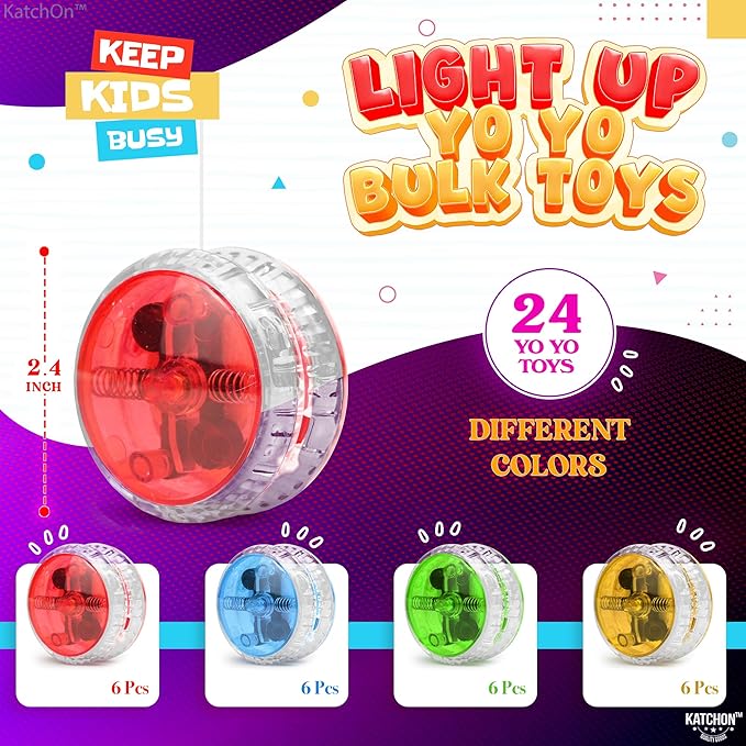 KatchOn, Multicolor, Light Up Yoyos - Pack of 24 | LED Yoyo Bulk, Pinata Stuffers for Kids, Birthday Party Favors | Yoyo for Kids 8-12 Classroom Prizes, Carnival Prizes, Goodie Bags Stuffers Bulk Toys