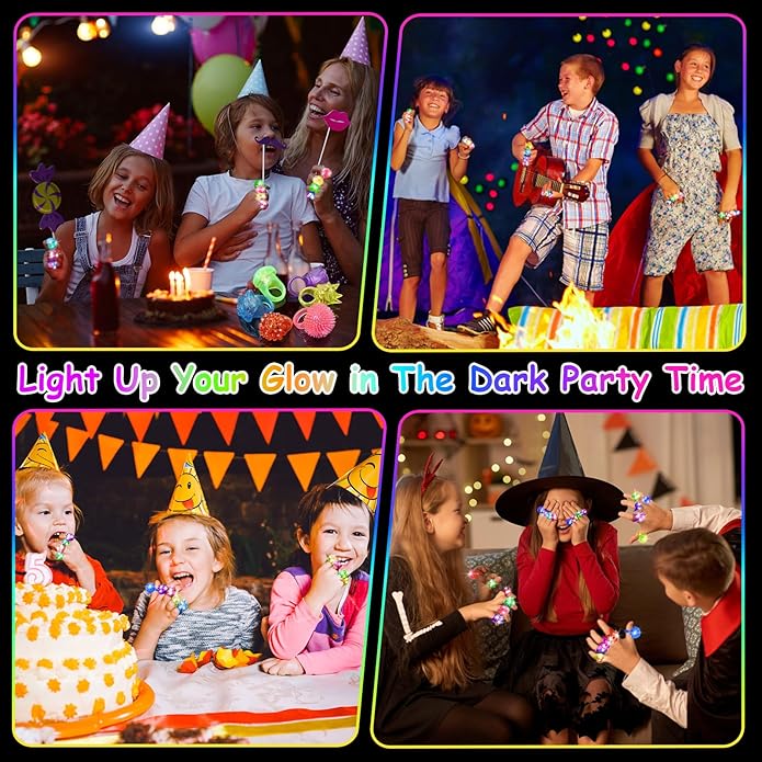Party Favors 200 Pcs Light Up Rings, Glow In The Dark Party Supplies, 6 Style Flashing Glow In The Dark Rings for Adults & Kids, LED Ring for Birthday Party Favors, Concert, Raves, Halloween,Christmas