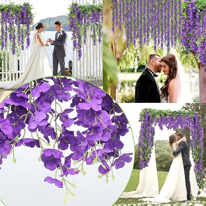 Findosom Wisteria Artificial Flowers Garland, 10Pcs Total 72FT Purple Wisteria Hanging Flowers, Flower Garland Decorations for Home Garden Outdoor Ceremony Wedding Arch Decoration