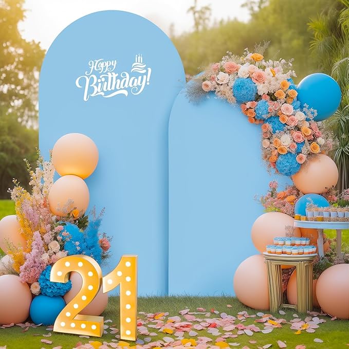 Baby Blue Arch Covers 2 Set 7.2 and 6ft Light Blue Arch Backdrop Cover Spandex Wedding Arch Stand Covers for Birthday Party Baby Shower Boy Wedding Banquet Photo Metal Balloon Arches Backdrop