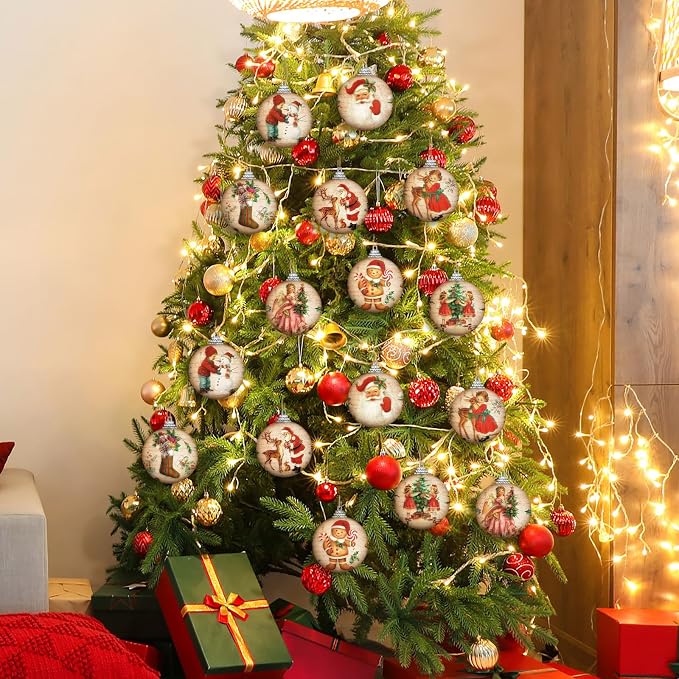 Outus 16 Pcs Christmas Tree Ball Ornaments Vintage Christmas Decorations for Tree Xmas Socks Gingerbread Decorative Hanging Ornaments for Farmhouse Home Fireplace Decoration Holiday Party Favors