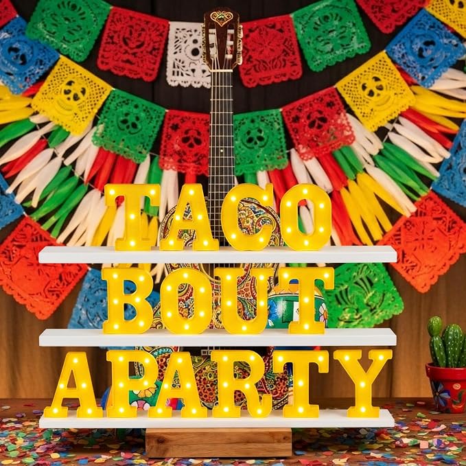 Honoson 14 Pcs Mexican Party Decorations Taco Bout a Party LED Light up Signs Fiesta Cinco De Mayo Table Centerpiece for Taco Twosday, Bachelorette Home Bar Mexican Themed Events