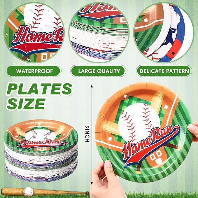 Funnymoom 60 Pcs Baseball Paper Plates Party Supplies 9 Inch Baseball Themed Birthday Party Decorations Disposable Plates for Adults Game Day Birthday Favors