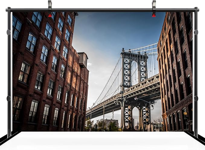 10x6.5ft Manhattan Bridge Backdrop New York City Manhattan Narrow Alley Brick Buildings City Landscape Background America NYC Travel Theme Party Decor Photoshoot Booth Studios Props