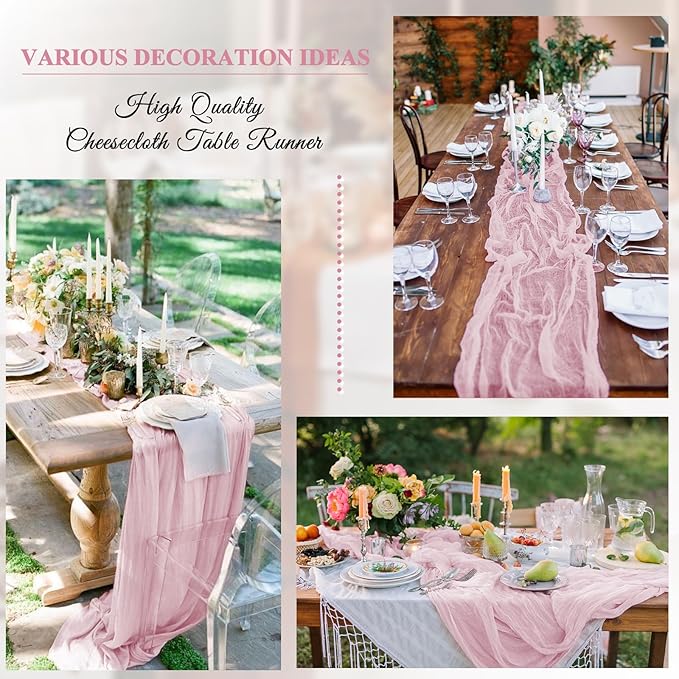 8 Pack 10Ft Cheesecloth Table Runner Light Pink, 20 x 120 Inch Rustic Gauze Boho Cheese Cloth Wedding Long Table Runner for Wedding Party Bridal Shower Decoration