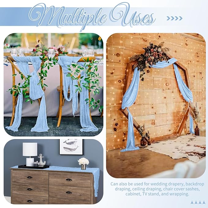 15 Pack Light Blue Table Runner 17 x 108inch Cheesecloth Table Runner Boho Gauze Table Runners Rustic Long Sheer Fabric Cheese Cloth Table Runners for Wedding Party Bridal Shower Farmhouse Home Decor