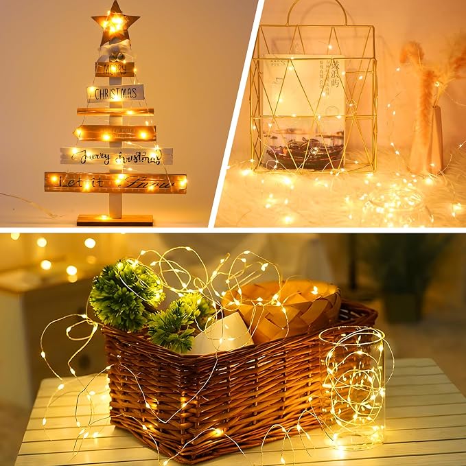 YEGUO Fairy Lights Battery Operated, 8 Packs Each 16ft 50 LED String Lights, Christmas MIni Lights Indoor for Bedroom Wedding Party Holiday Gift(Warm White)