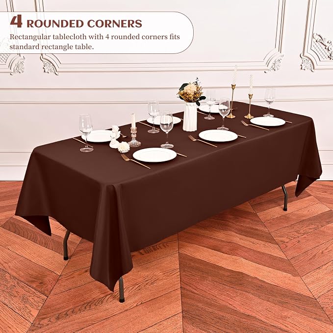 Showgeous 4 Pack Brown Tablecloth 60 x 102 Inch, Rectangle Table Cloth for 6 Foot Table, Wrinkle Resistant Washable Polyester Table Cover for Wedding Dining Table Buffet Parties and Camping