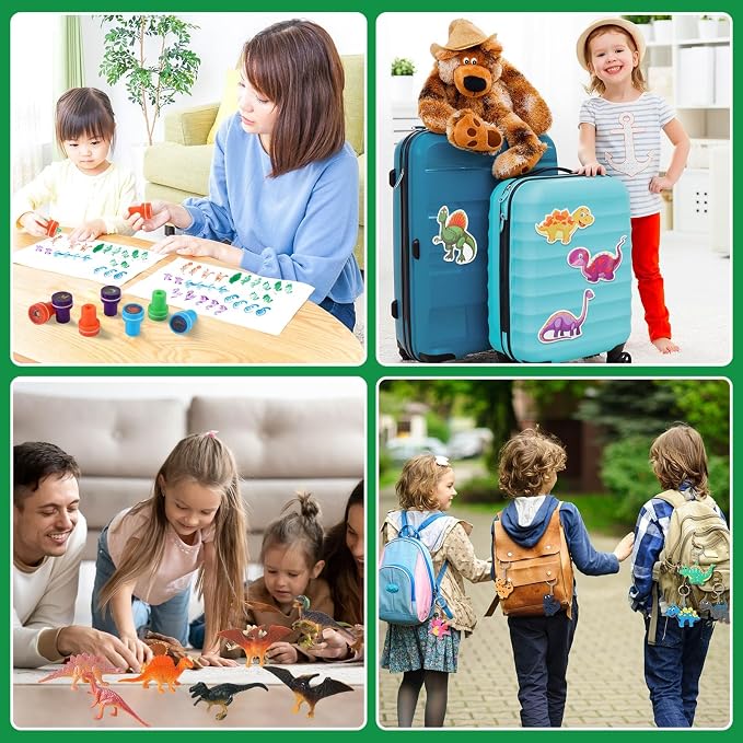 Qilery 267 Pcs 24 Guests Dinosaur Birthday Party Favors for kids Includes Plastic Cup with Lid Straw Keychain Bracelet Ring Stamper Stickers Tag for Party Favors Piñata Filling