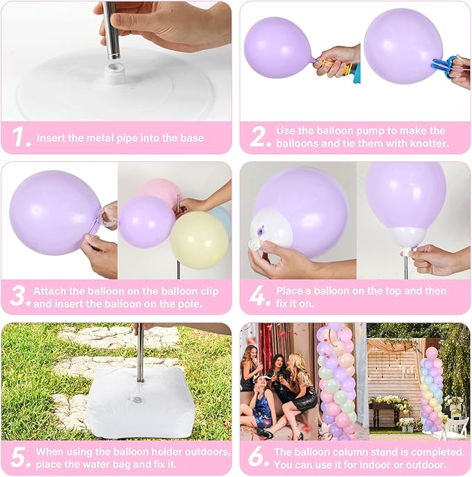 2 Sets Pastel Balloon Column Stand Kit with 100 Balloons Spring Mother's Day Adjustable Balloon Tower Stand with Bases for Floor Macaron Column for Graduation Birthday Rainbow Party Wedding Decor