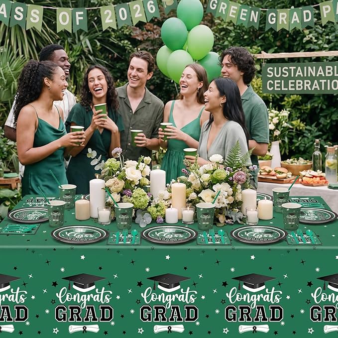 Funnymoom 452 Pcs Class of 2026 Green Graduation Party Decoration for 50, Green and Black Graduation Paper Plates Napkins Cups Tablecloth Cutlery Straws for College School Congrats Grad Party Supplies