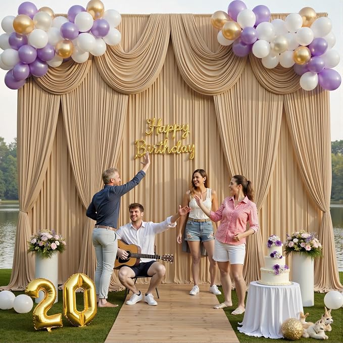 30ftx15ft Champagne Backdrop Curtains for Parties, Wrinkle Free Polyester Photo Backdrop Drapes 6 Panels 15 ft Long Back Drop Cloth for Wedding Birthday Photography Background Party