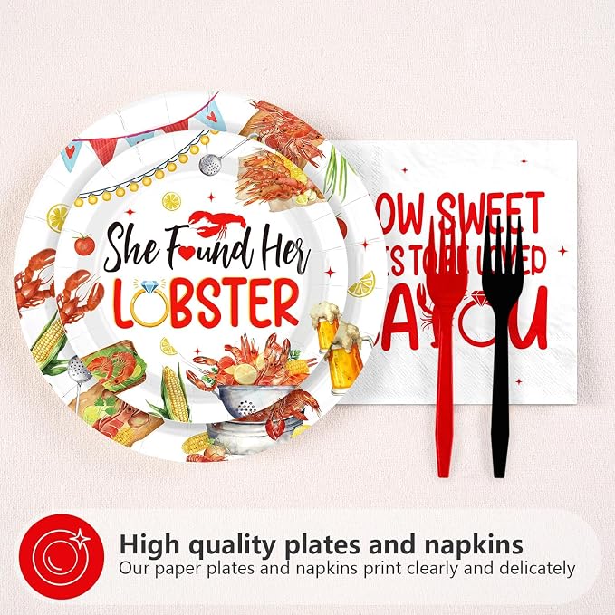96 Pcs How Sweet It is to be Loved Bayou Party Decoration Louisiana Cajun Themed Plates and Napkins Crawfish Bridal Shower Tableware Set for Bachelorette Wedding Party Supplies, Serves 24