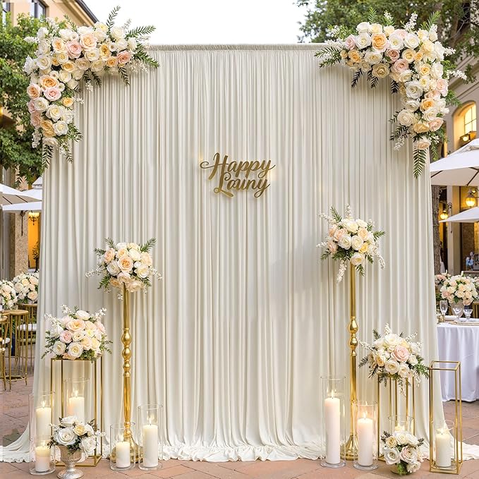 10ftx10ft Wrinkle Free Beige Backdrop Curtains for Parties, Silky Polyester Photo Backdrop Drapes 2 Panels 5x10ft Back Drop Cloth for Wedding Birthday Baby Shower Photography Background