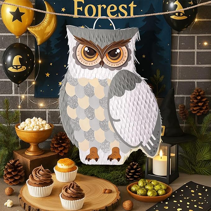 WERNNSAI Night Owl Piñata - Owl Wicked Piñata Hanging Woodland Forest Party Decorations for Kids Birthday Animal Shower Party Game Favor, with Blindfold and Bat
