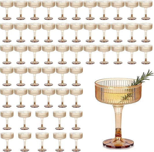 Houmury 7oz Amber Plastic Wine Glasses Unbreakable Wedding Plastic Champagne Flutes Goblet Glasses Reusable Clear Acrylic Martini Drinkware For Birthday Party (56, Amber)