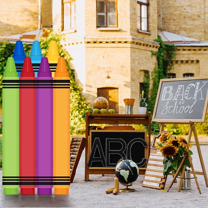 Amyhill 5 ft Coloring Crayons Cardboard Cutout Stand Up Life-Size Drawing Cardboard Cutout Back to Party Decorations First Day Photo Booth Standup for Welcome Party Supplies
