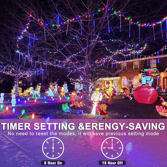 400 LED Christmas Lights Outdoor, 132 FT Christmas String Lights Indoor Waterproof 8 Modes, Clear Wire Plug in Twinkle Fairy Lights for Outside Patio Bedroom Tree Holiday Decorations, Multicolor