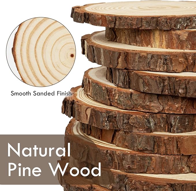 Unfinished Natural Wood Slices for Crafts - 10 Pcs Natural Round Discs Rustic Wood Slices 4.3-4.7 Inch Wooden Tree Bark Discs for DIY Decoration Table Base Wedding Ornaments Coasters Home Decor