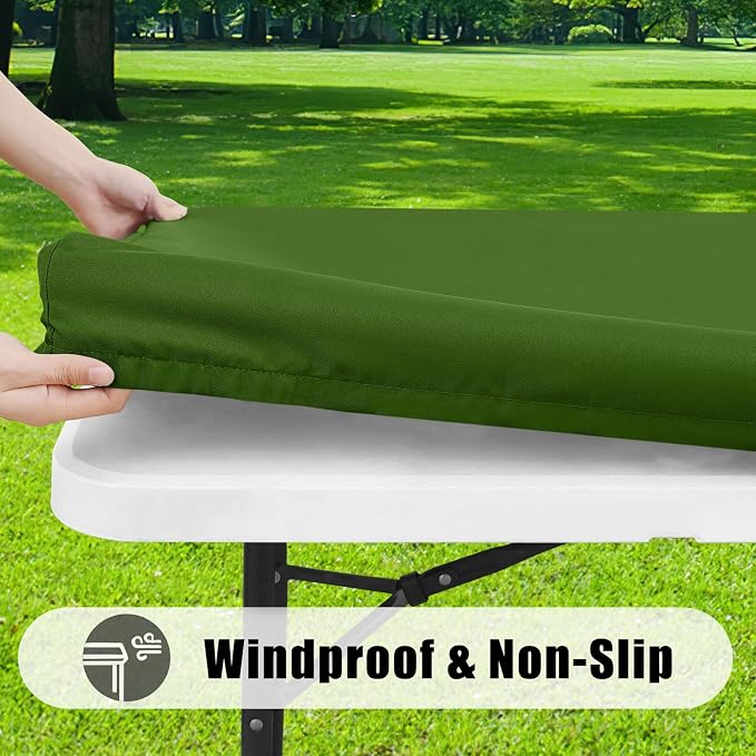 Smiry 4 Pack Rectangle Picnic Table Cloth, Waterproof Elastic Fitted Tablecloths, Washable Polyester Rectangular Patio Table Cover for Camping, Indoor and Outdoor (Olive Green, 30"x72")