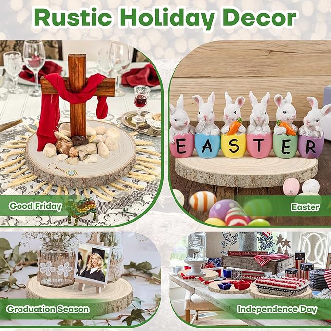 8-Pack Wood Slices 7-8 Inch Wood Centerpieces for Tables|Wooden Rounds with Premium Sanded & Bark-On Slices | Round Wooden Discs for Crafts,DIY, Wedding Decor