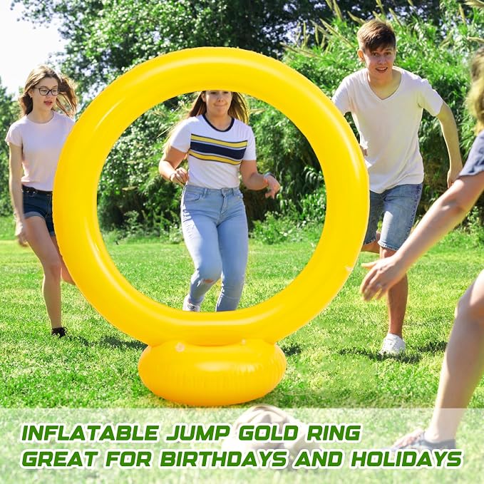 Leyndo 2 Pack The Rings Inflatable Jump Ring Party Supplies 3.8ft Birthday Gold Game Party Decorations for Outdoor Patio Garden Lawn