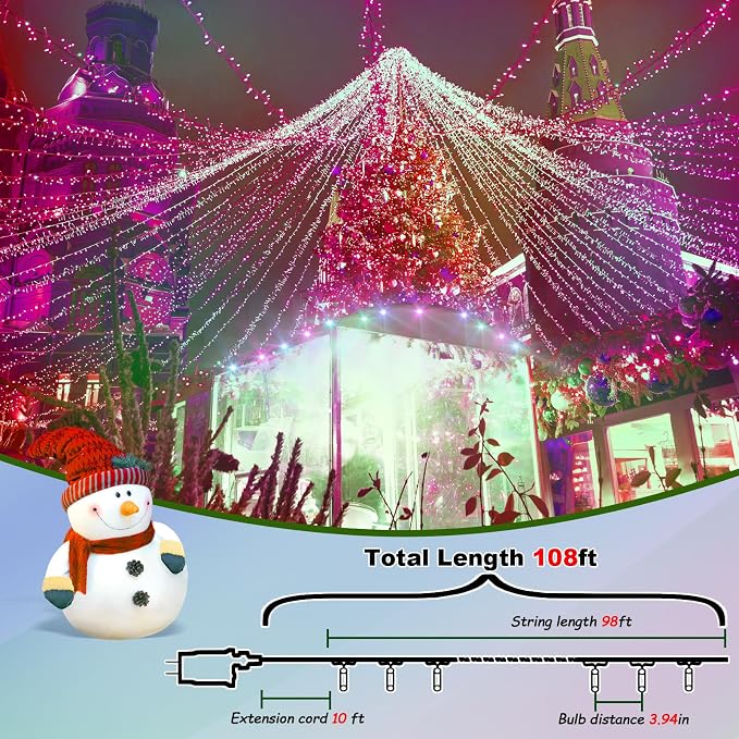 500 Led Multi Color Outdoor String Lights Waterproof Easter Decorations, 174 Ft 8 Modes Twinkle Plug in Fairy Lights for Bedroom Yard Wedding Room Decor (Multicolor, 500Led)