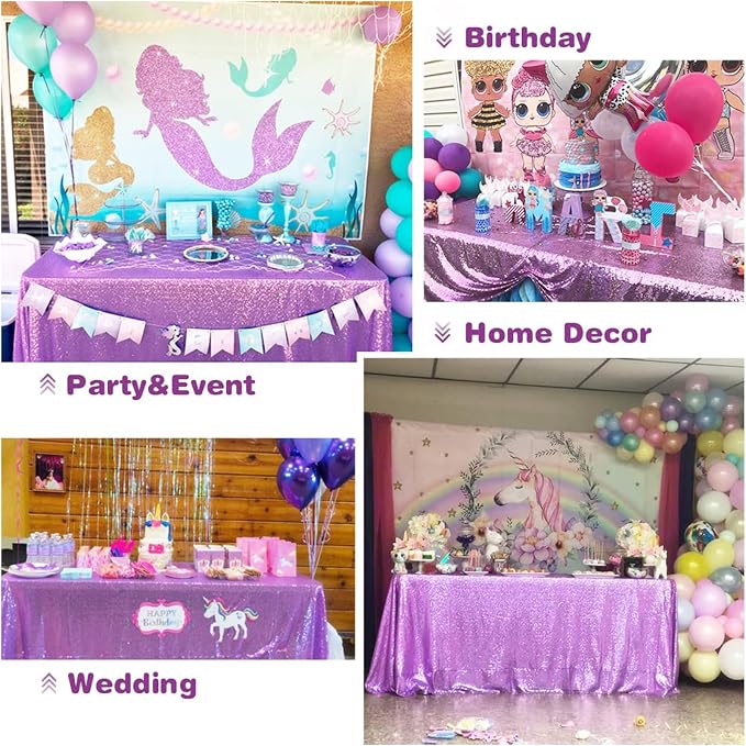 Eternal Beauty Lavender Tablecloth, 50x50 Inch Sequin Square Table Cover for Cake Dessert Exhibition Party Birthday Events